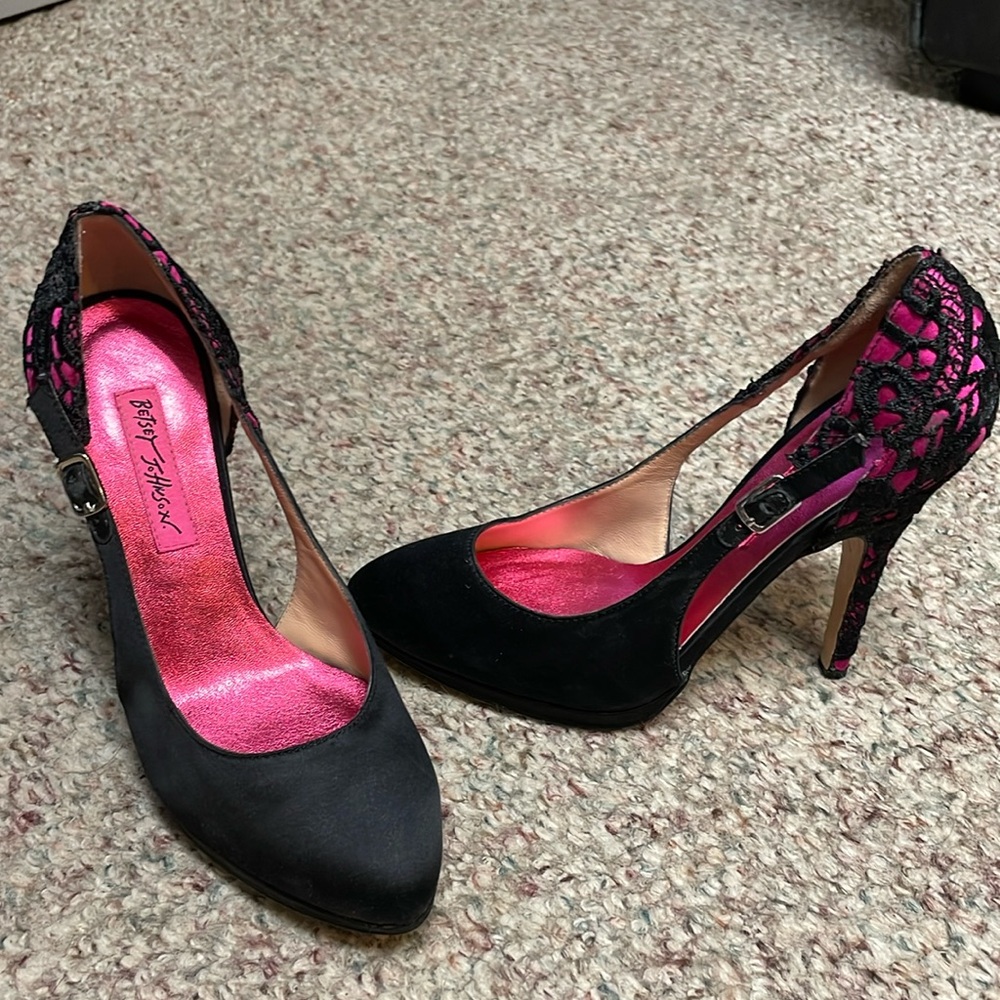 Betsey Johnson satin lace heels